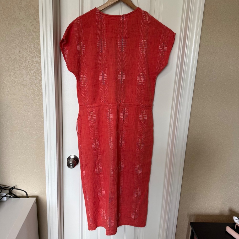 Ace & Jig Hannah Dress Womens Small Red Woven Cotton Lurex Good Midi V-Neck - Picture 6 of 11